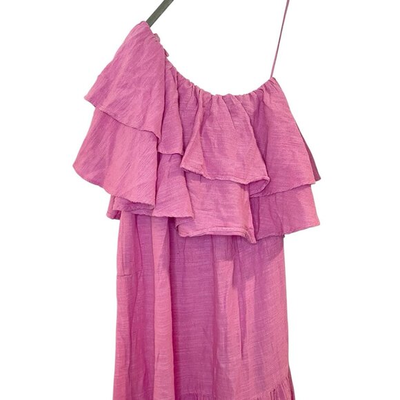 Pearl and Caviar‎ Ruffle Dress Fuchsia/Rose One Shoulder Maxi Gauzy XS/S NO BELT - Picture 5 of 7